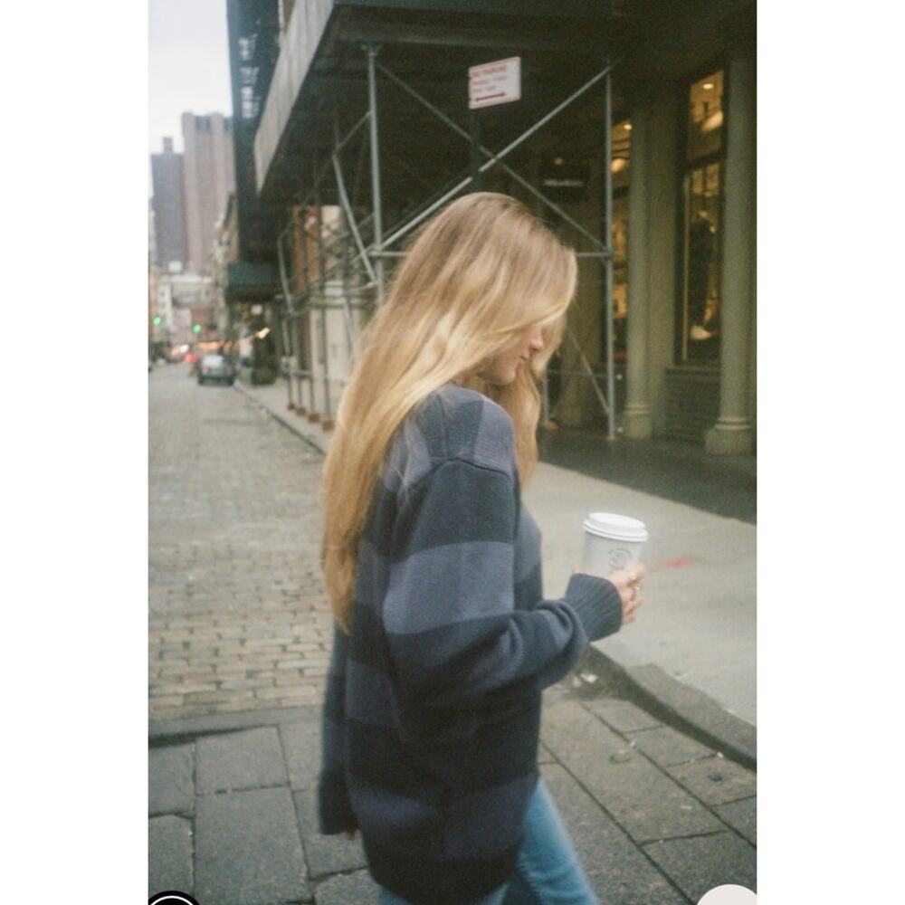 Brandy Melville Brianna Cotton Thick Stripe Oversized Midnight Blue Crew Sweater